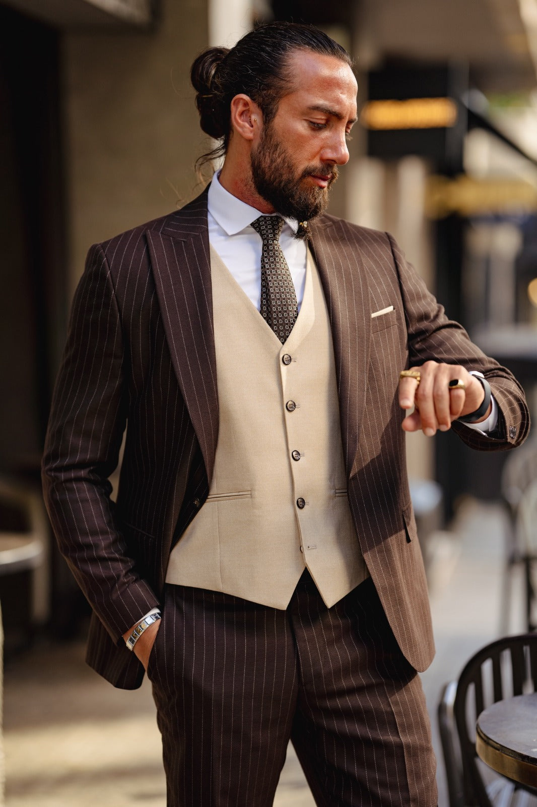 Aldera Brown Striped Slim Fit Suit – Men's Priorities