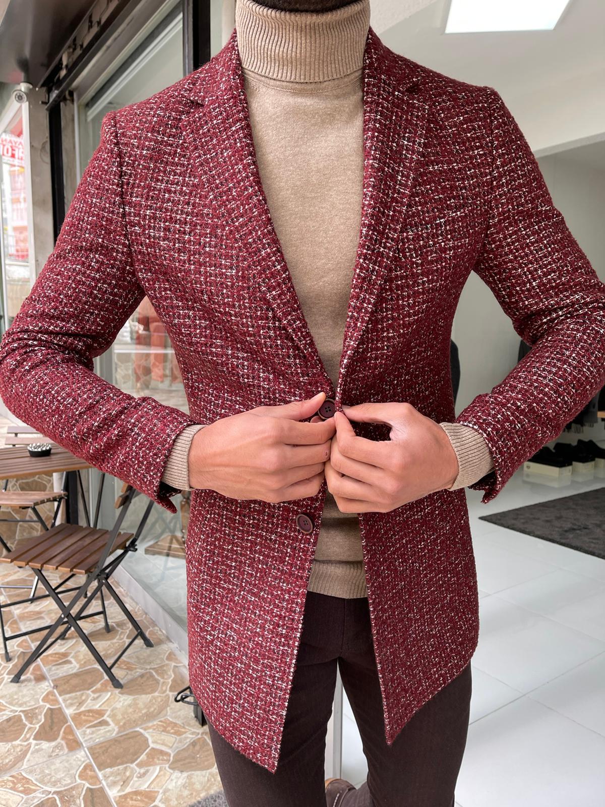 Hamilton Claret Red Patterned Slim Fit Coat