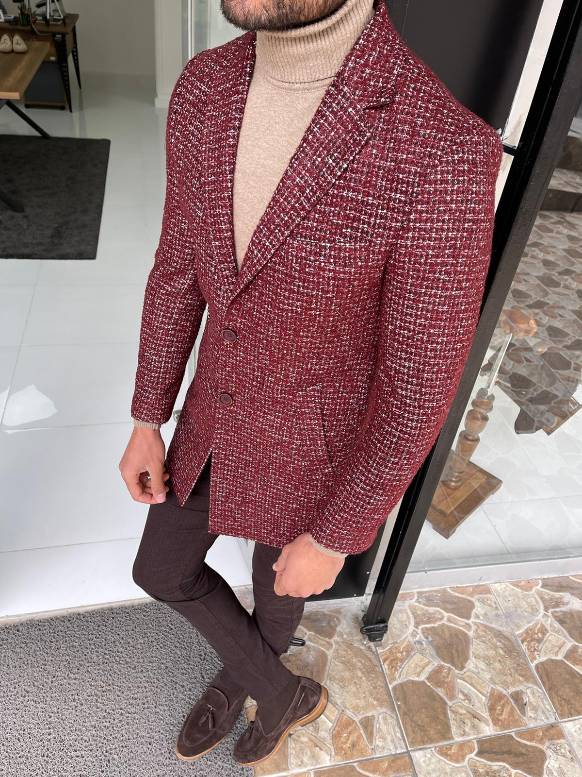 Hamilton Claret Red Patterned Slim Fit Coat