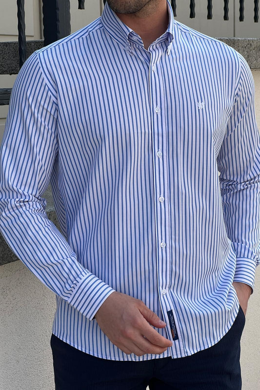 Constantine Striped Slim Fit Shirt (White & Blue)