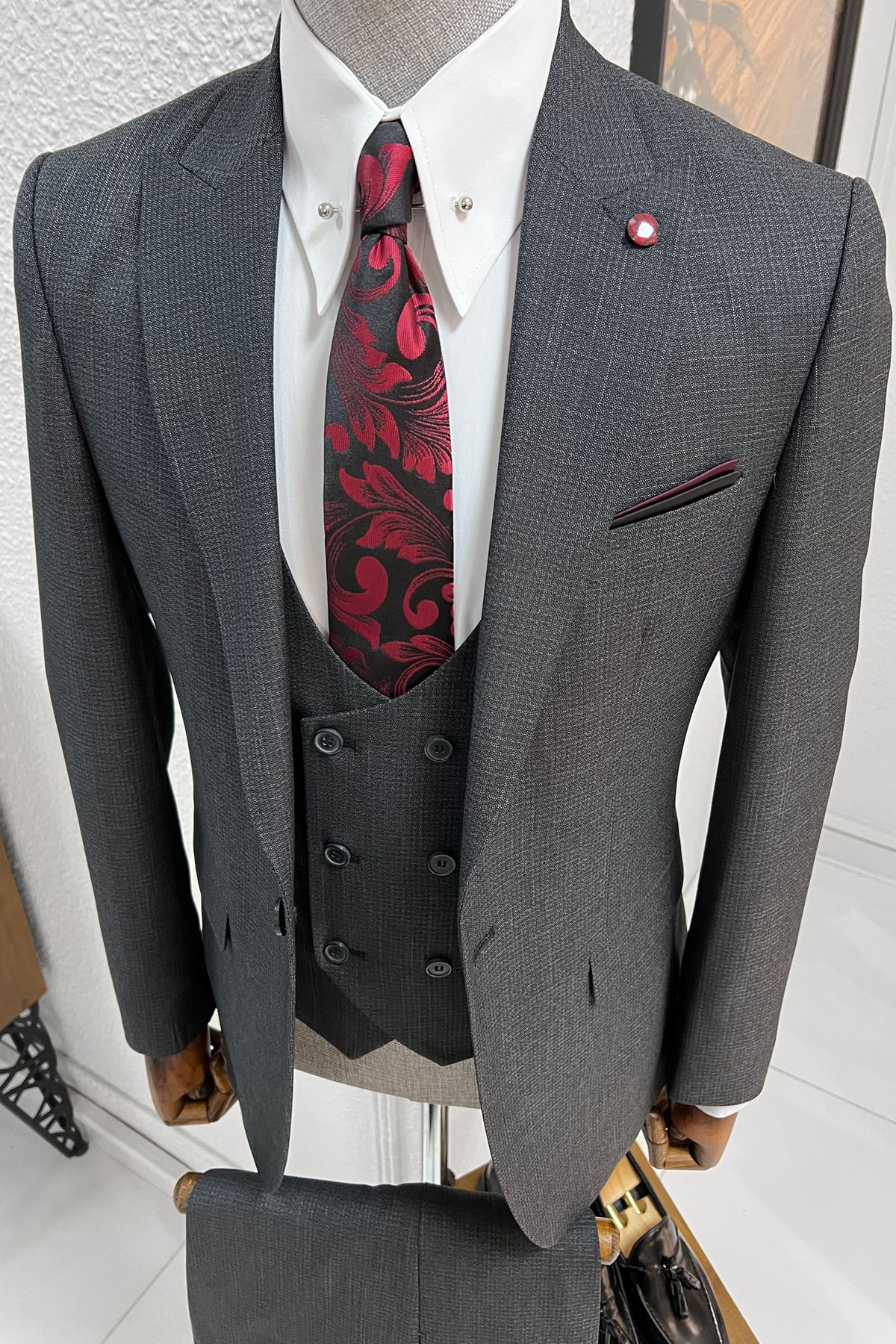 Selma Anthracite Patterned Slim Fit Suit