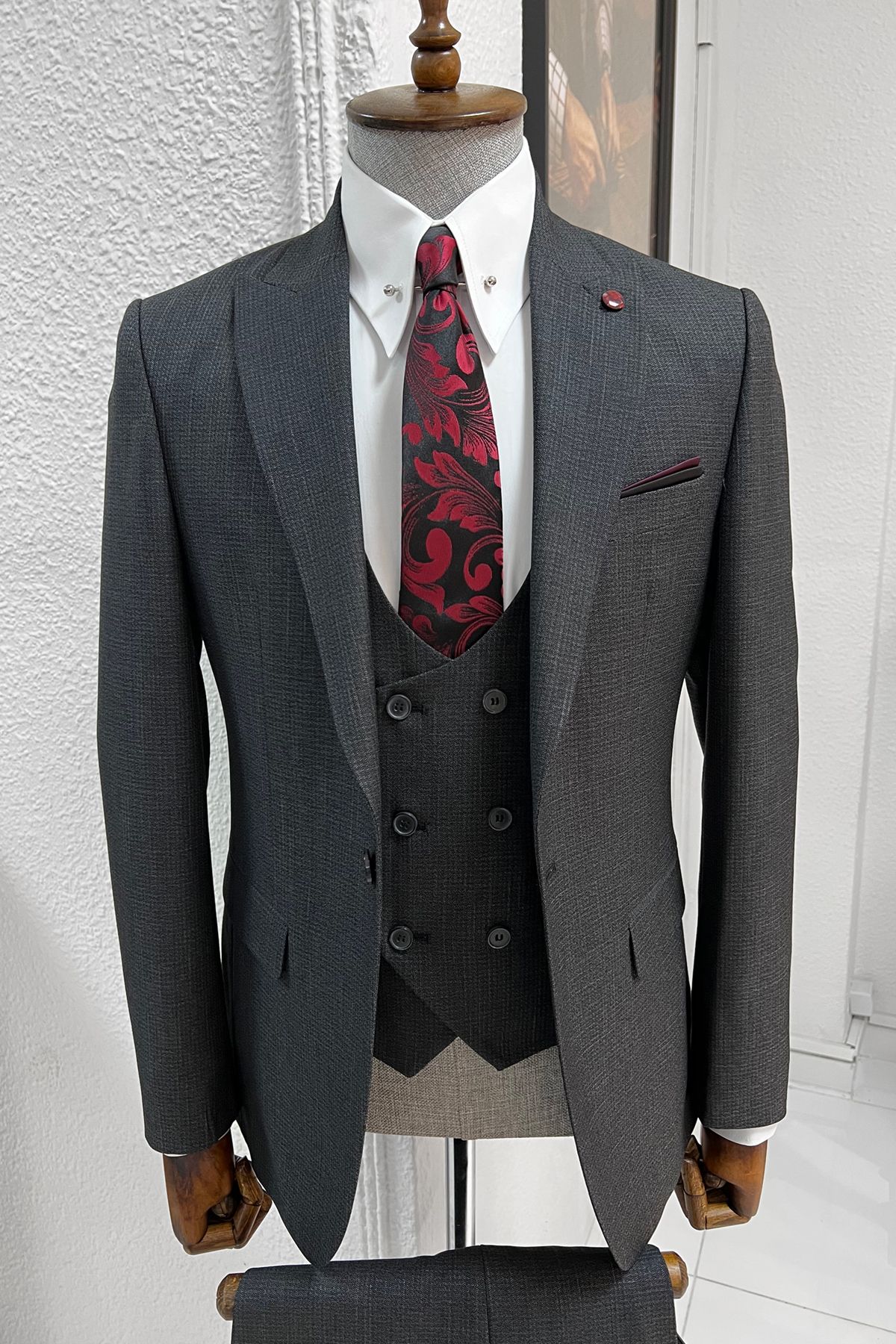 Selma Anthracite Patterned Slim Fit Suit