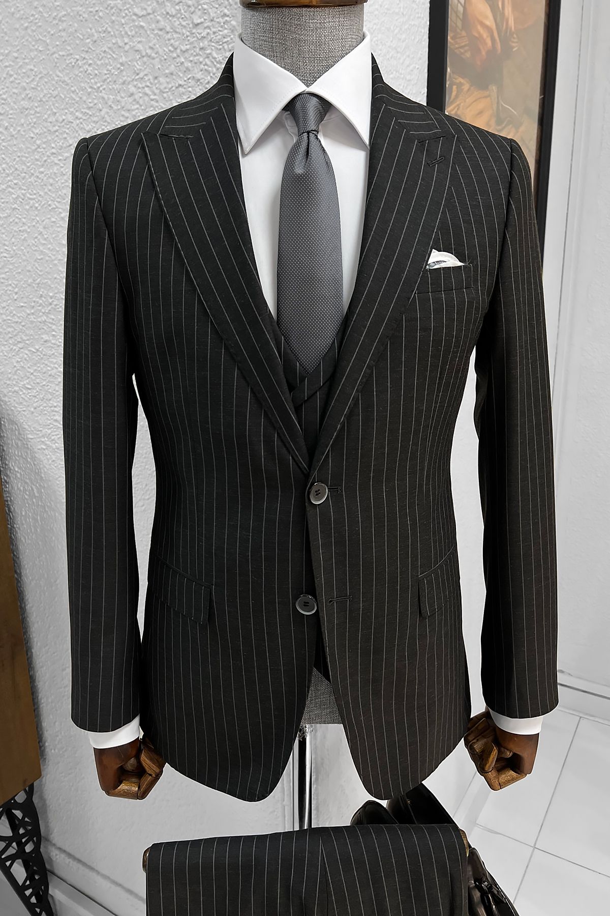 Campbell Black Striped Slim Fit Suit
