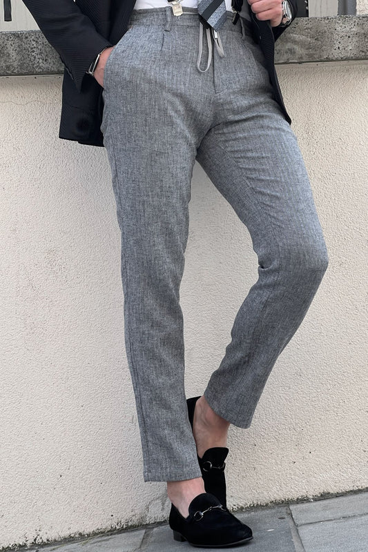 Axim Gray Self-Patterned Slim Fit Pants