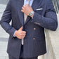 Conan Navy Blue Striped Double-Breasted Wool Suit