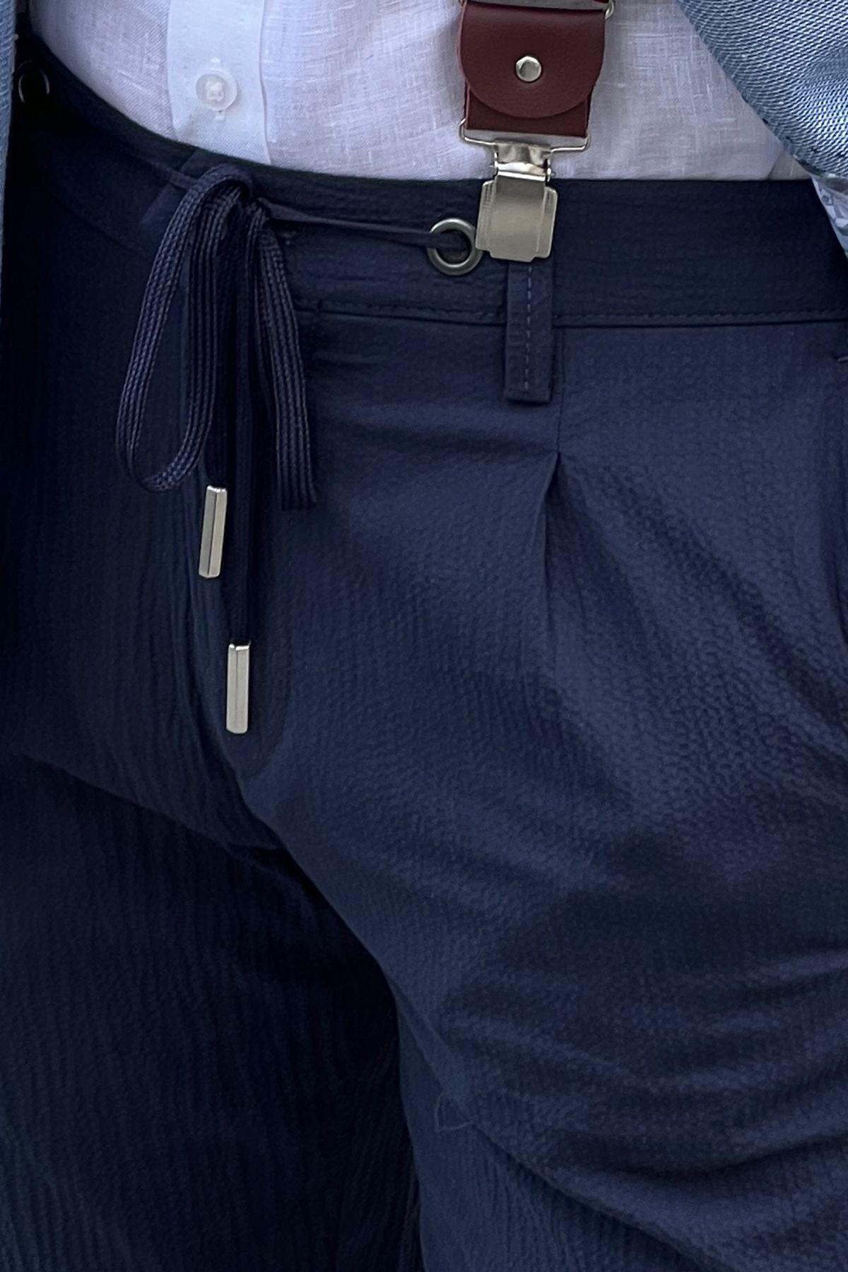 Eugene Navy Blue Self-Patterned Slim Fit Pants