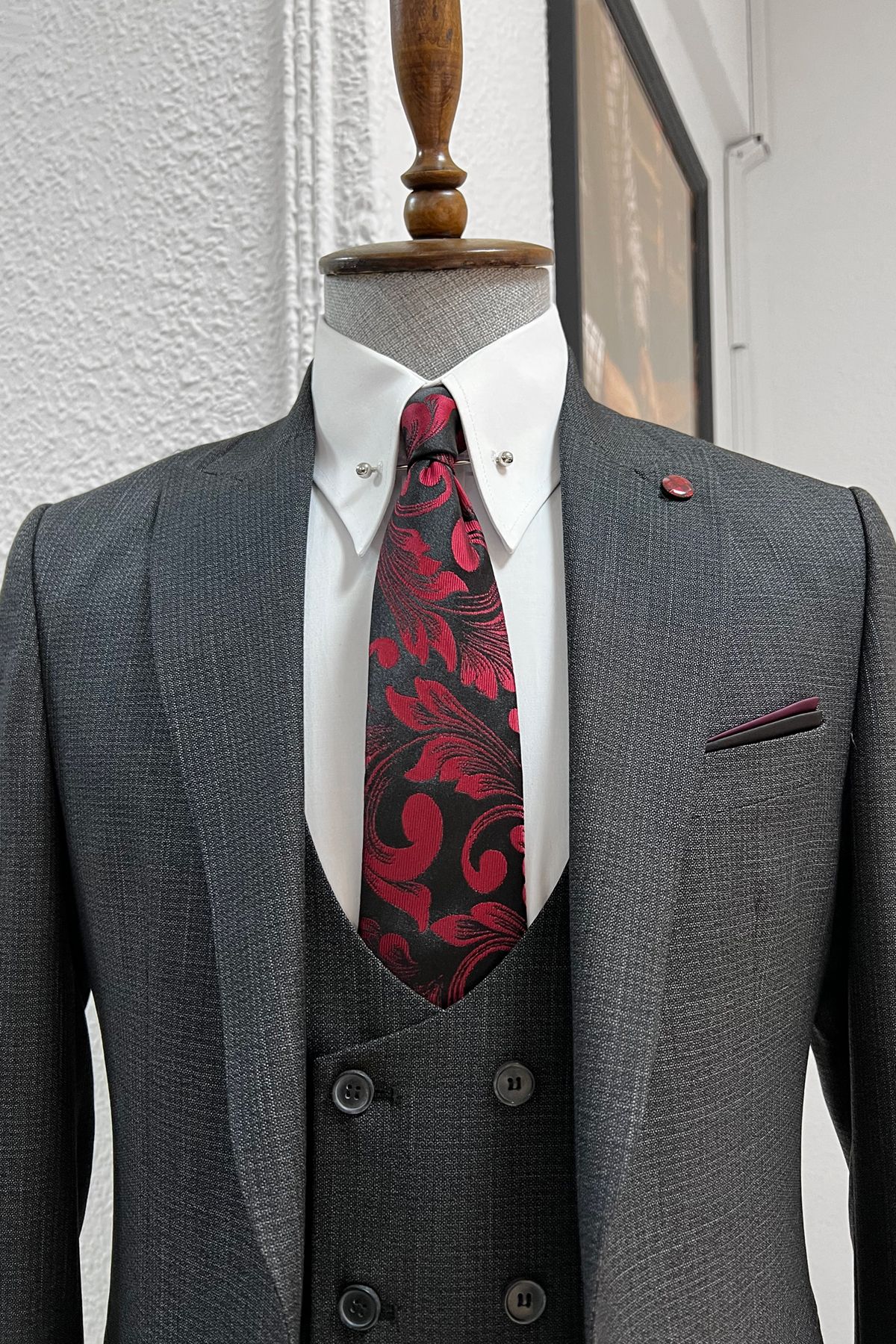 Selma Anthracite Patterned Slim Fit Suit