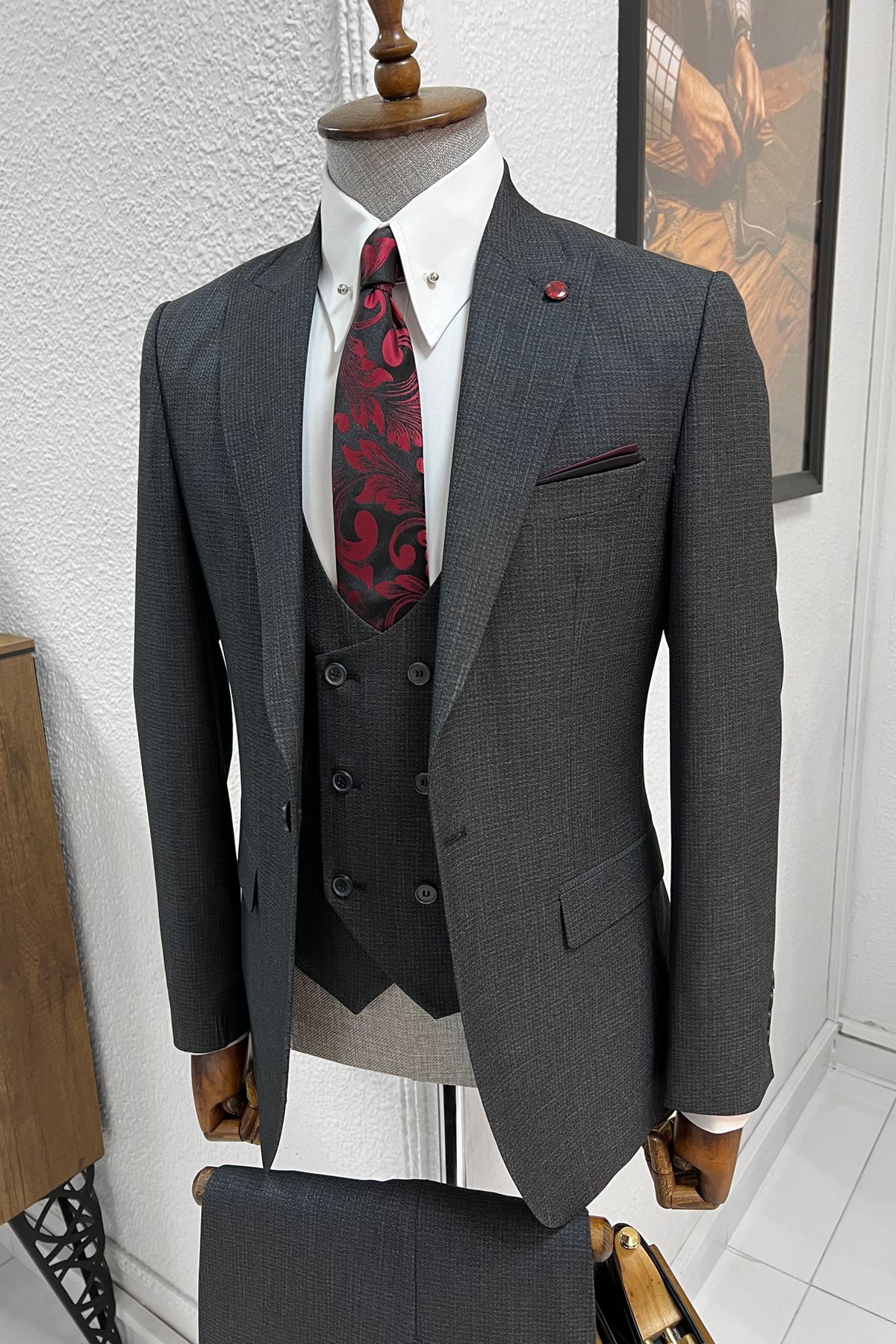 Selma Anthracite Patterned Slim Fit Suit
