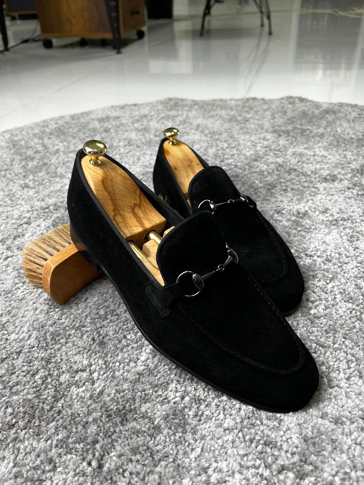 Rava Suede Black Loafers