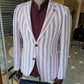 Burgas Striped Slim Fit Blazer (White & Claret Red)