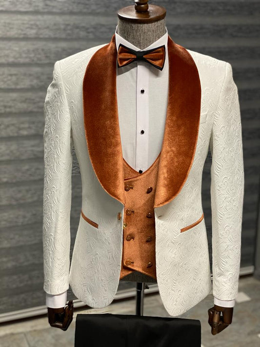 York Slim Fit Tuxedo Suit ( White & Orange )