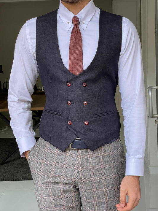 Chester Navy Blue Double Breasted Vest