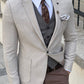 David Beige Self-Patterned Slim Fit Blazer