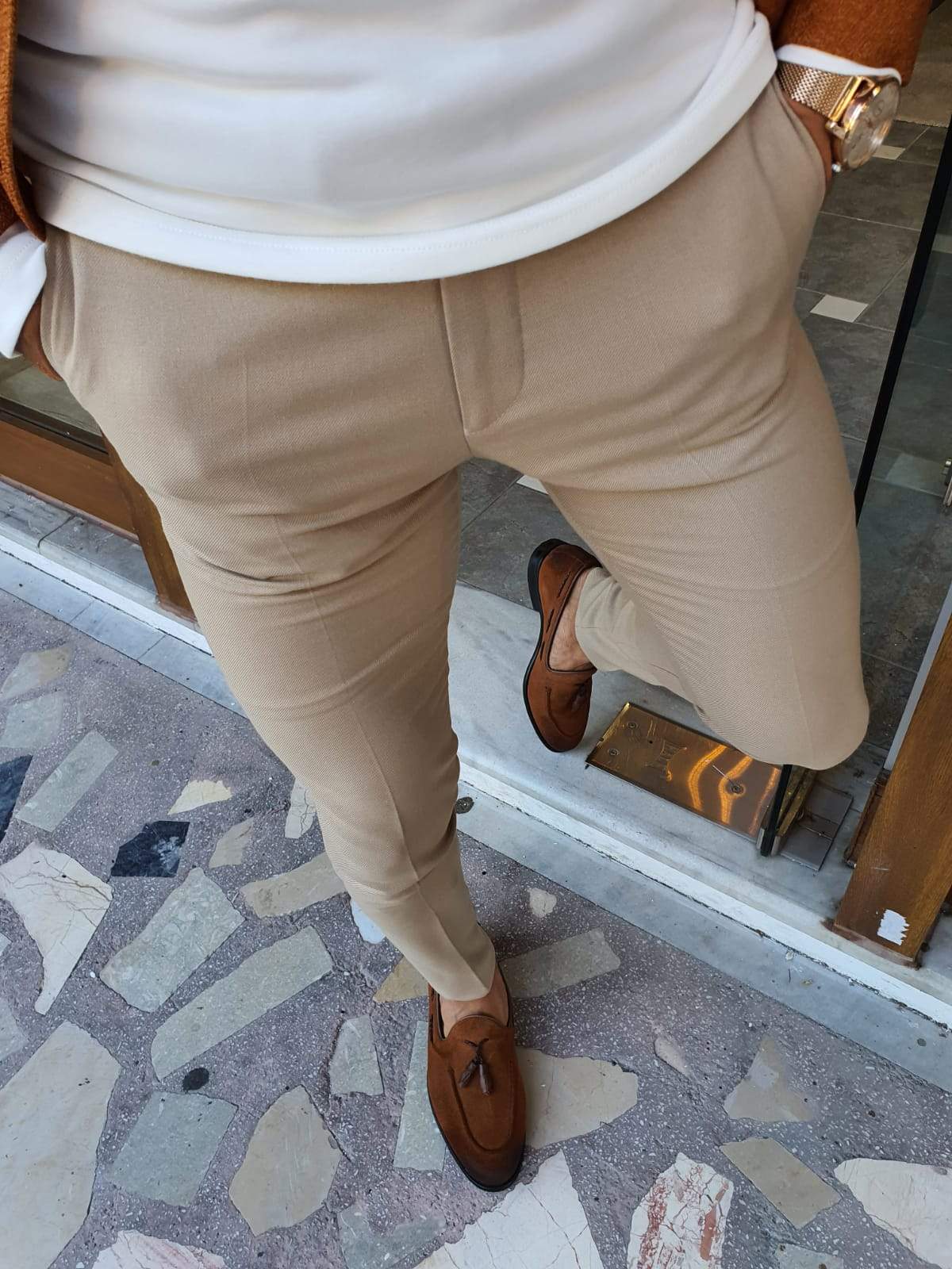 Napoca Beige Slim Fit Pants
