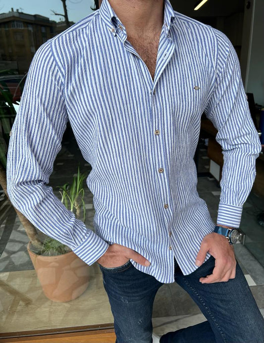 Bologna Blue Striped Slim Fit Shirt