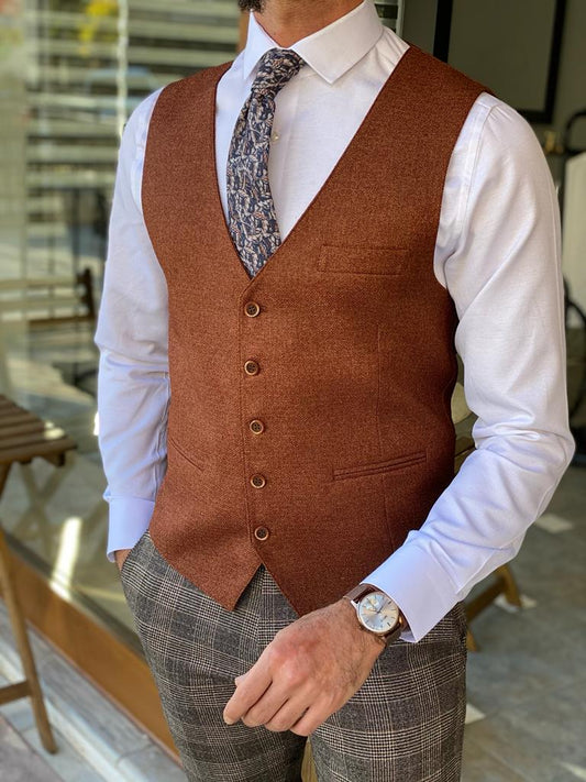 Columbus Brown Slim Fit Buttoned Vest