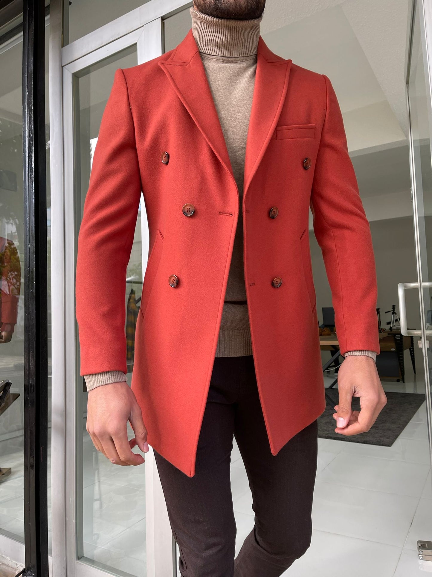 Denver Tile Double Breasted Slim Fit Coat