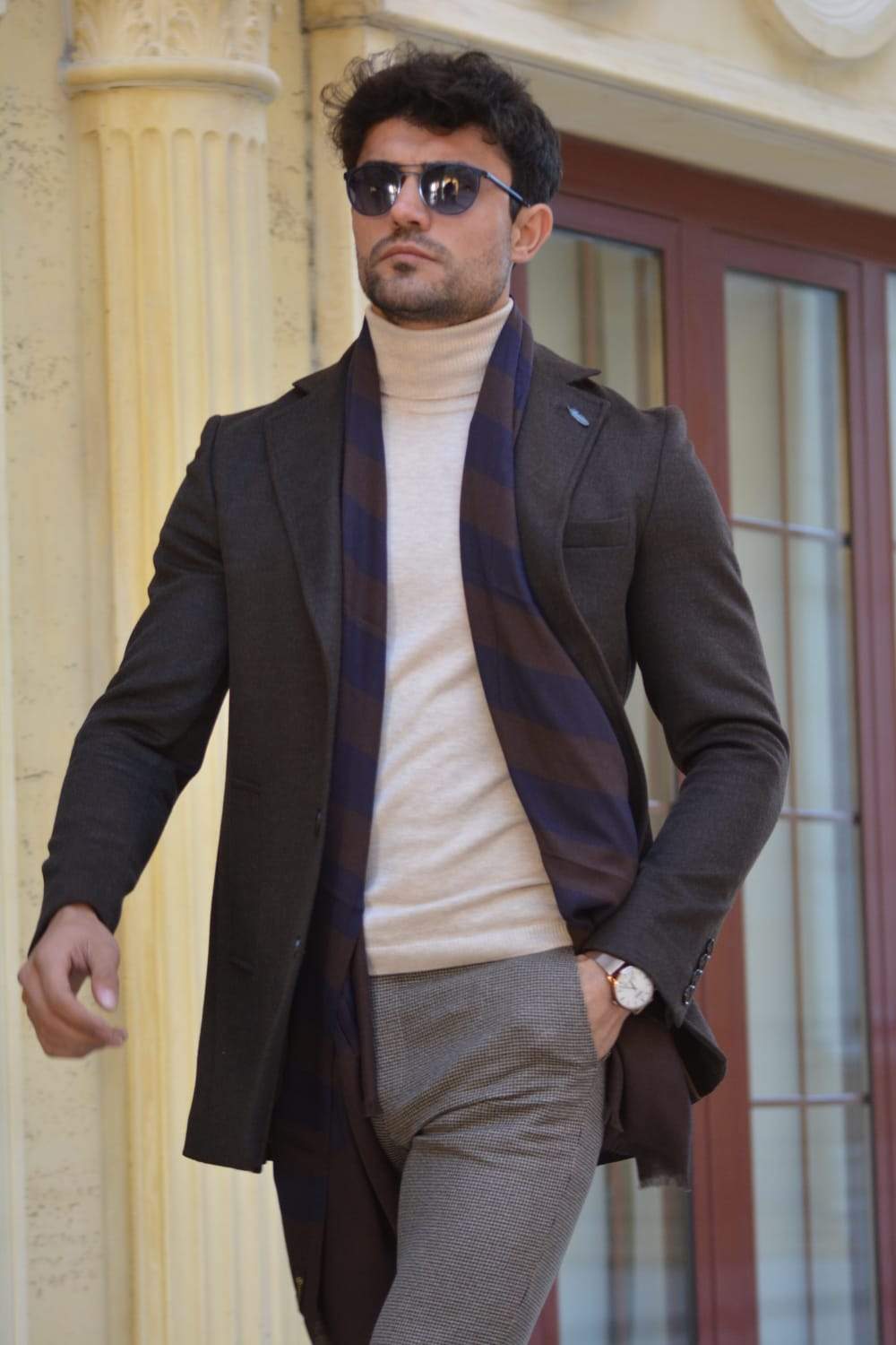 Avila Brown Slim Fit Coat