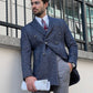 Allen Marbled Navy Blue Double Breasted Coat