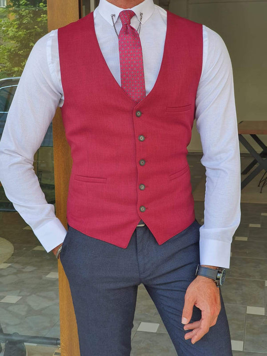 Palermo Claret Red Slim Fit Vest