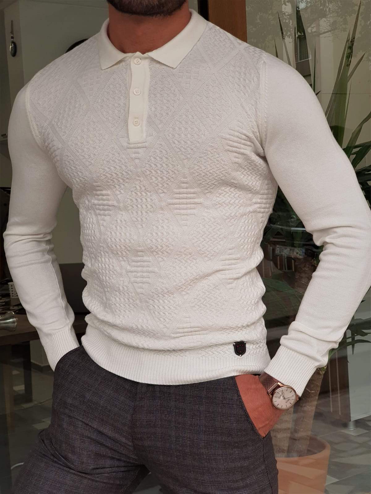 Nittero Ecru Slim Fit Knitwear