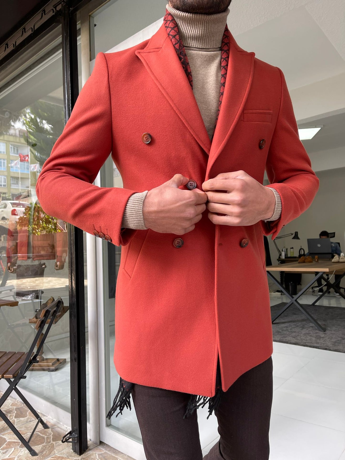 Denver Tile Double Breasted Slim Fit Coat