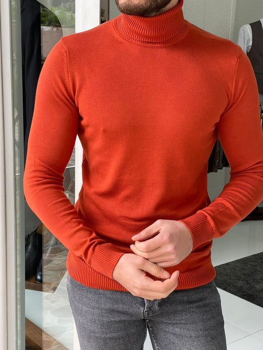Hamilton Orange Slim Fit Turtleneck Sweater