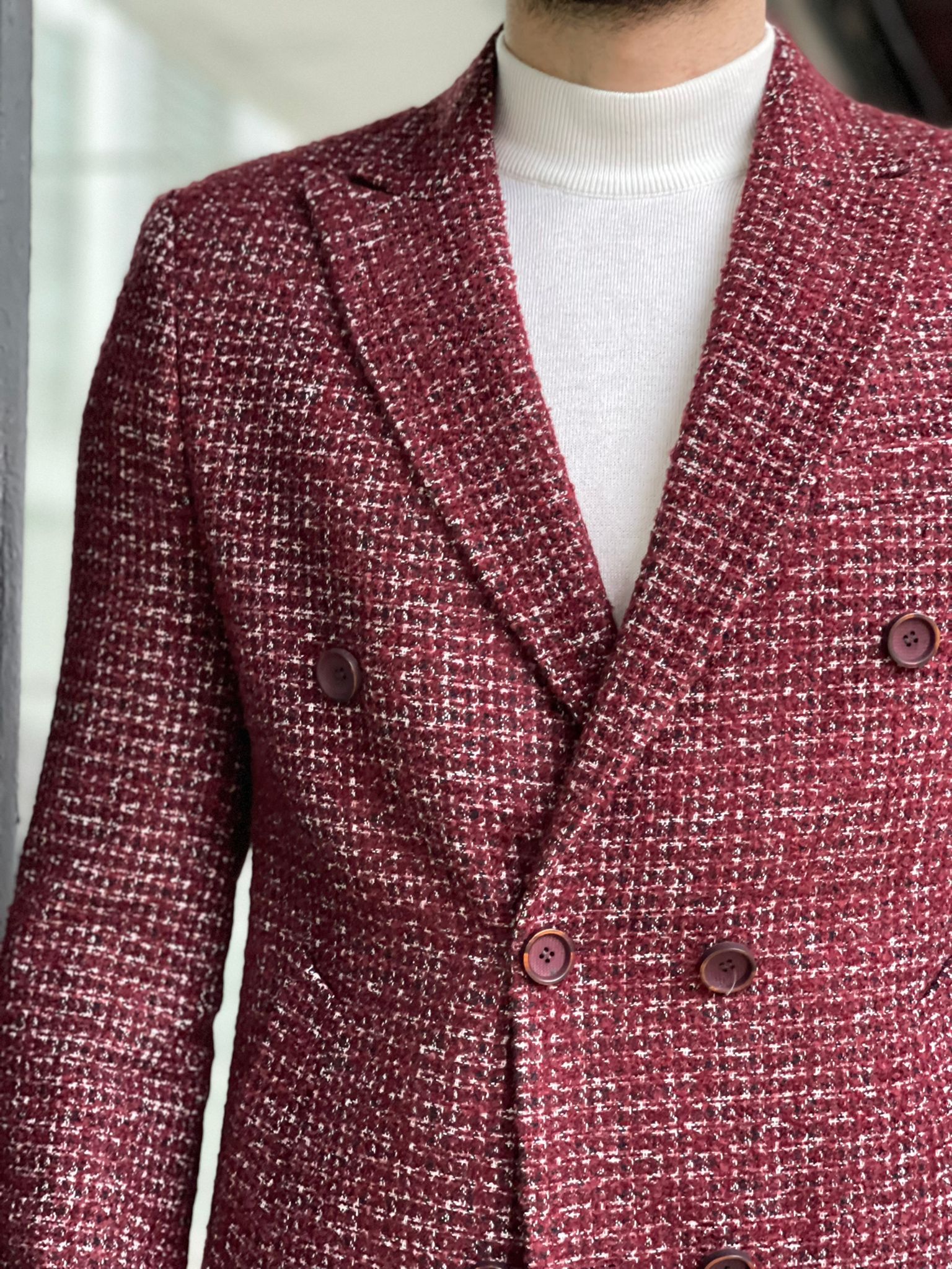 Men's Double Breasted Coat Blazer Slim Fit Red Double 