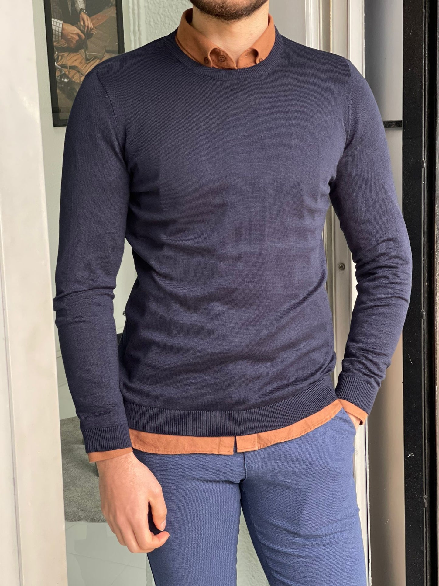 Jake Navy Blue Slim Fit Sweater