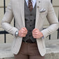 David Beige Self-Patterned Slim Fit Blazer