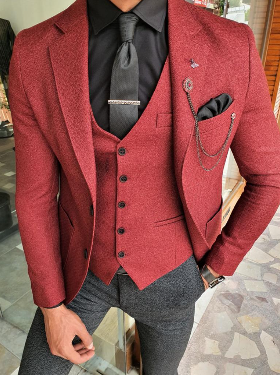 Genoa Claret Red Slim Fit Suit