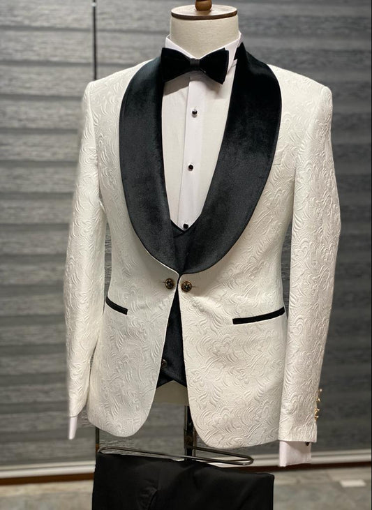 York Slim Fit Tuxedo Suit ( White & Black )