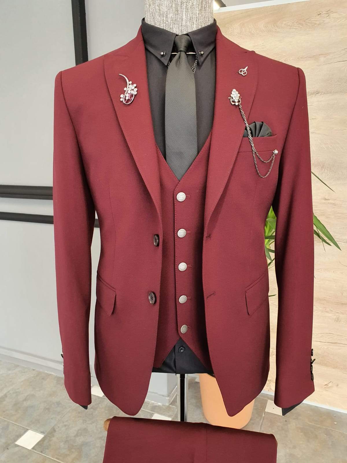Mens Suit 3 Piece Burgundy Suit Festival Wedding Evening Party Dinner Coat  Pants | eBay