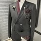 Numancia Black Striped Double Breasted Slim Fit Suit
