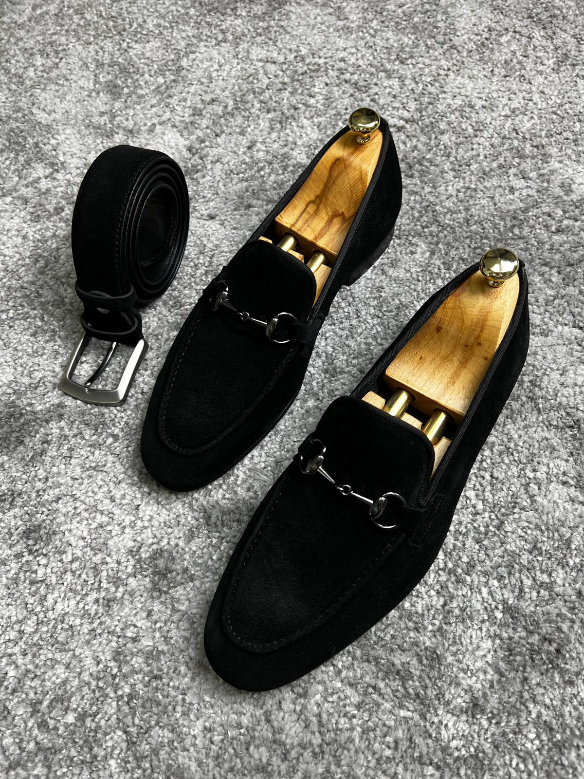 Rava Suede Black Loafers