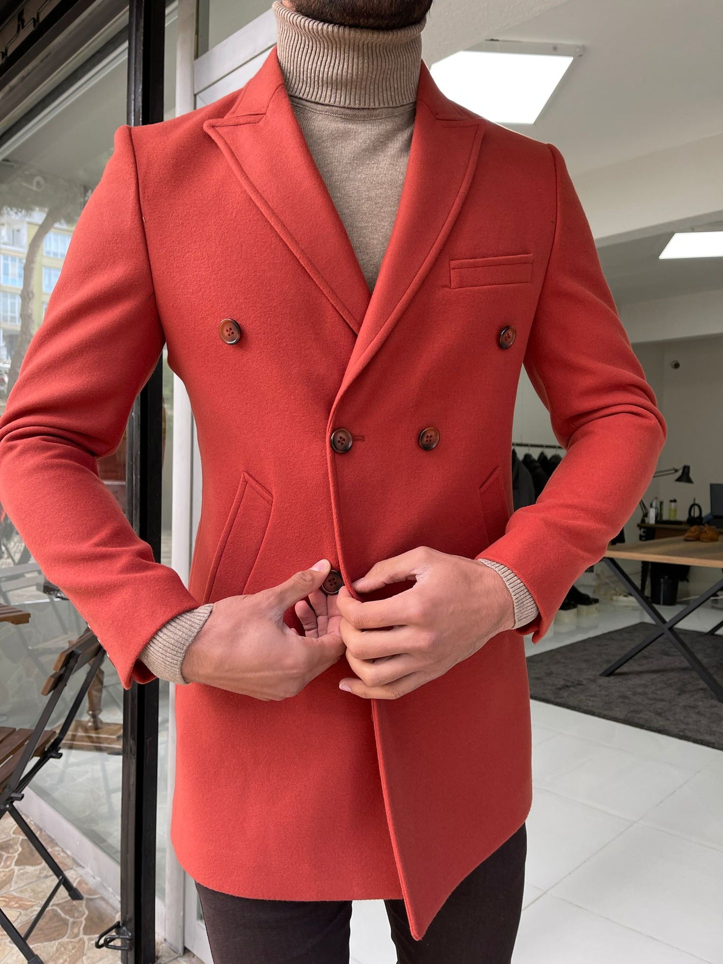 Denver Tile Double Breasted Slim Fit Coat