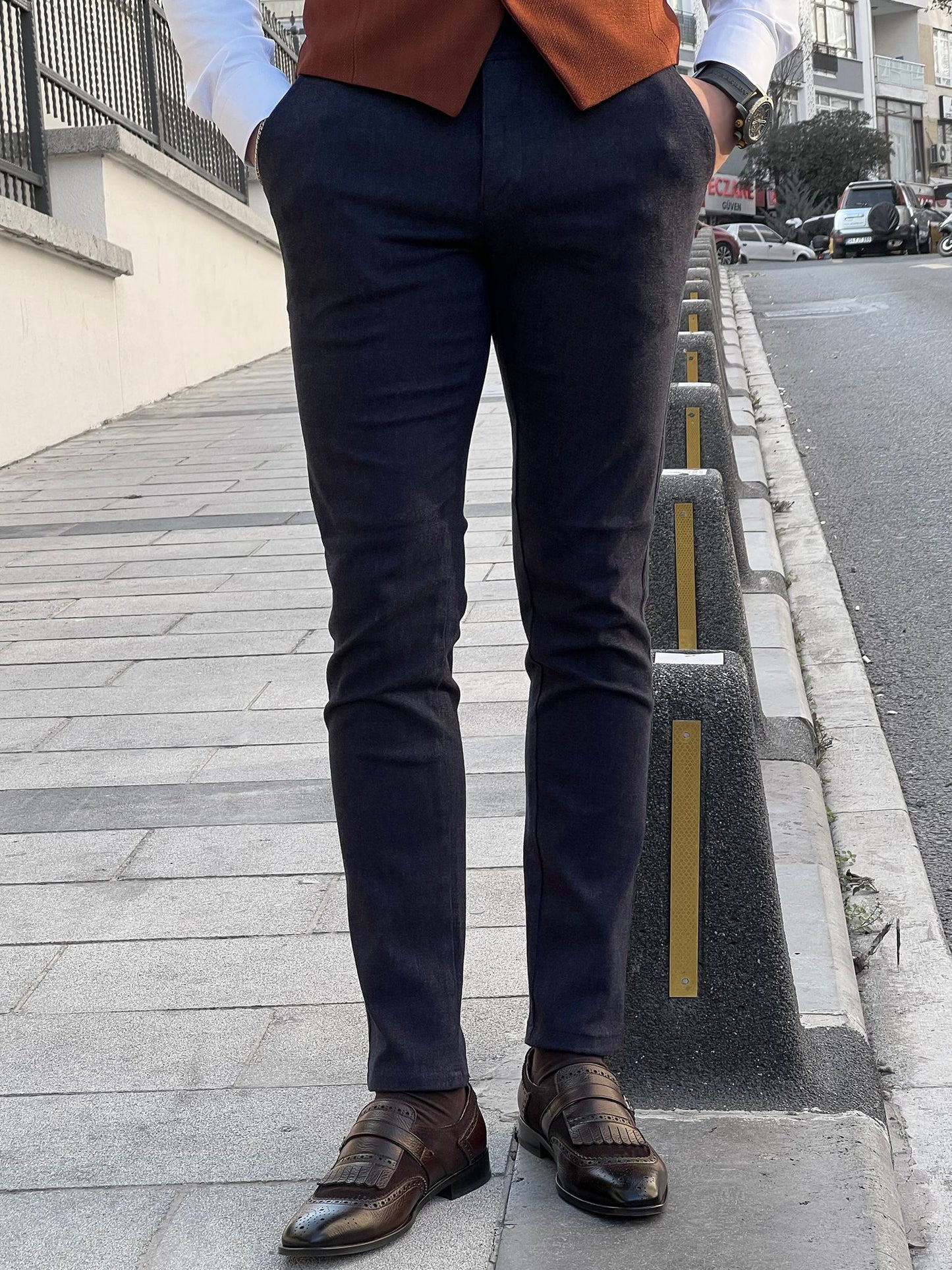 Siena Navy Blue Self-Patterned Pants