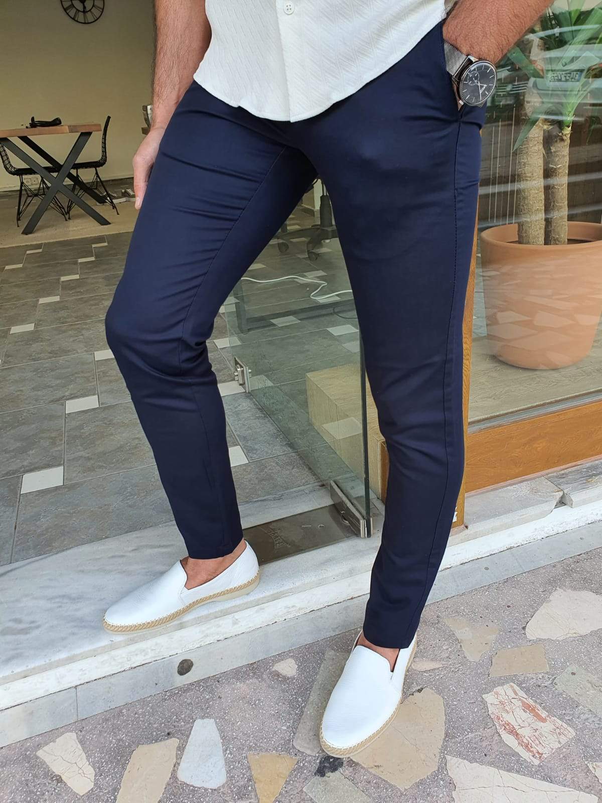 Geneva Navy Blue Slim Fit Pants