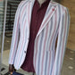 Burgas Striped Slim Fit Blazer (White & Claret Red)