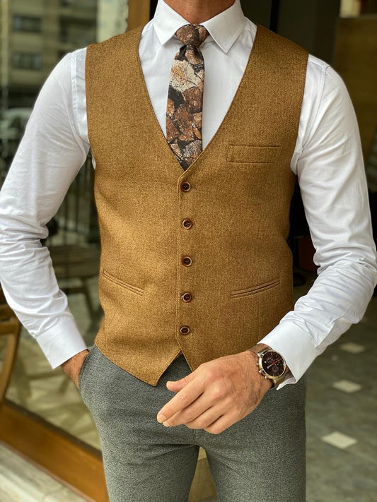 Augusta Camel Slim Fit Buttoned Vest