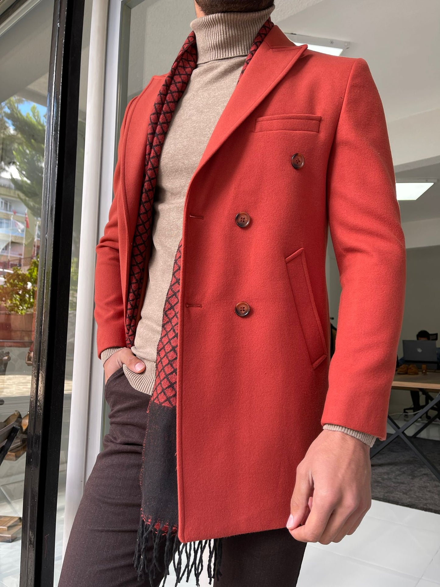 Denver Tile Double Breasted Slim Fit Coat