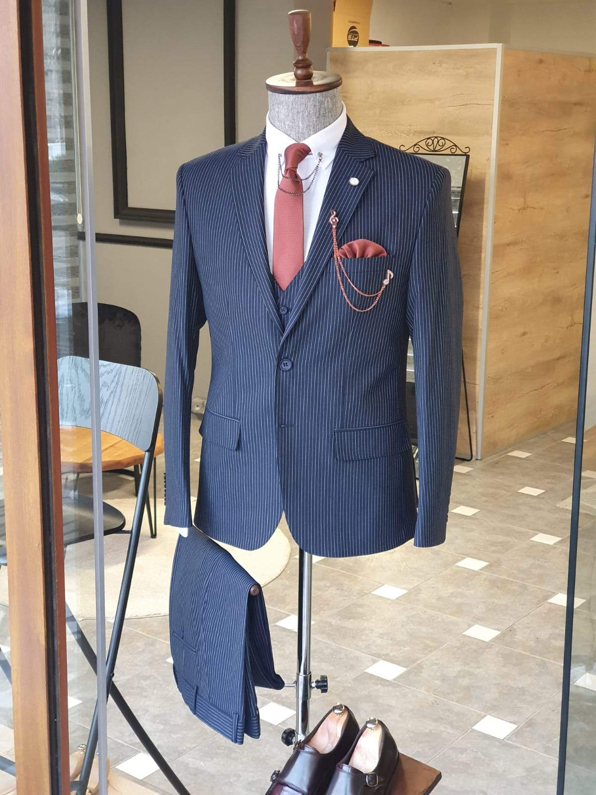 Varese Navy Blue Striped Slim Fit Suit