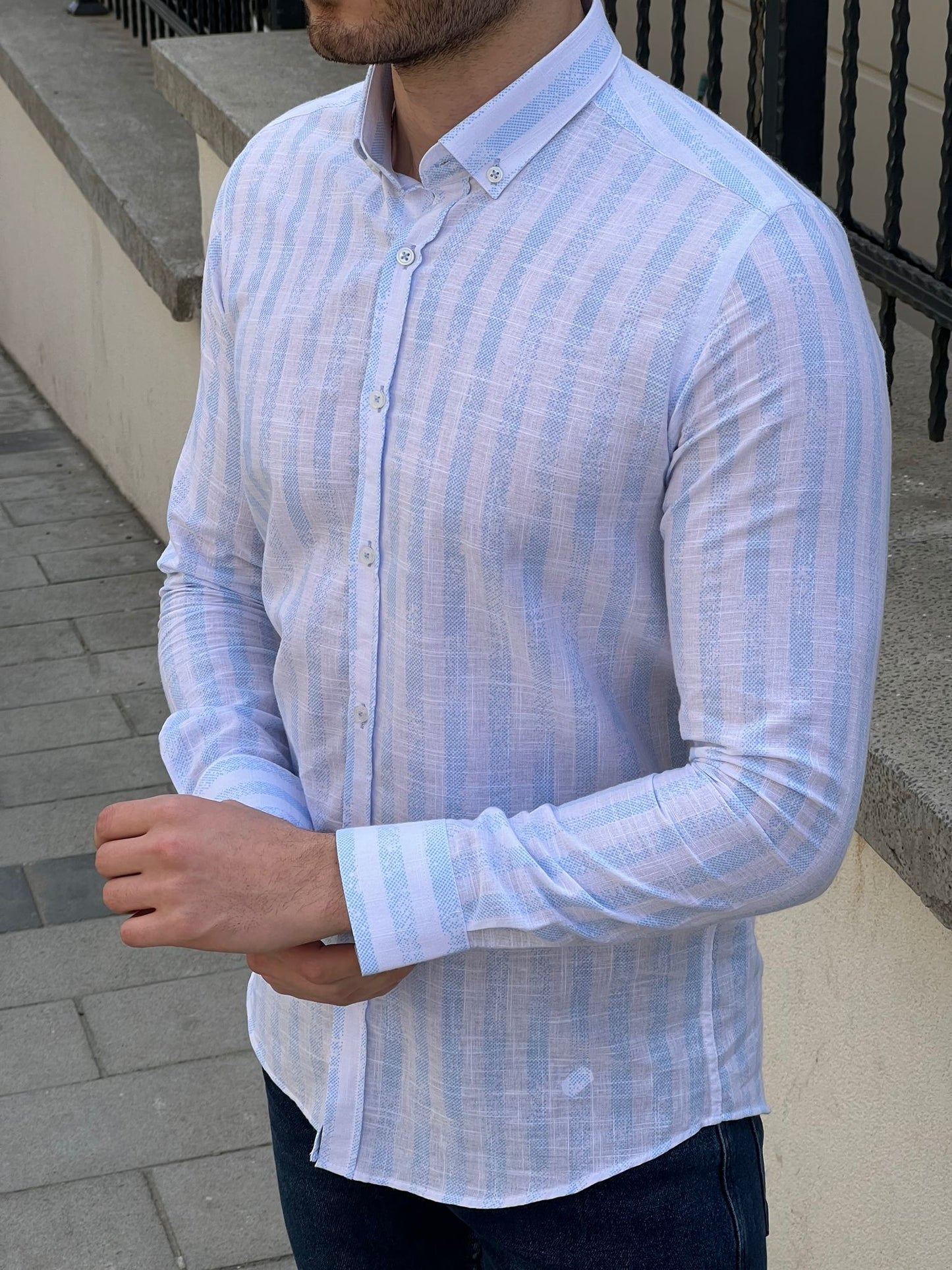 Parker Striped Shirt (White & Blue)