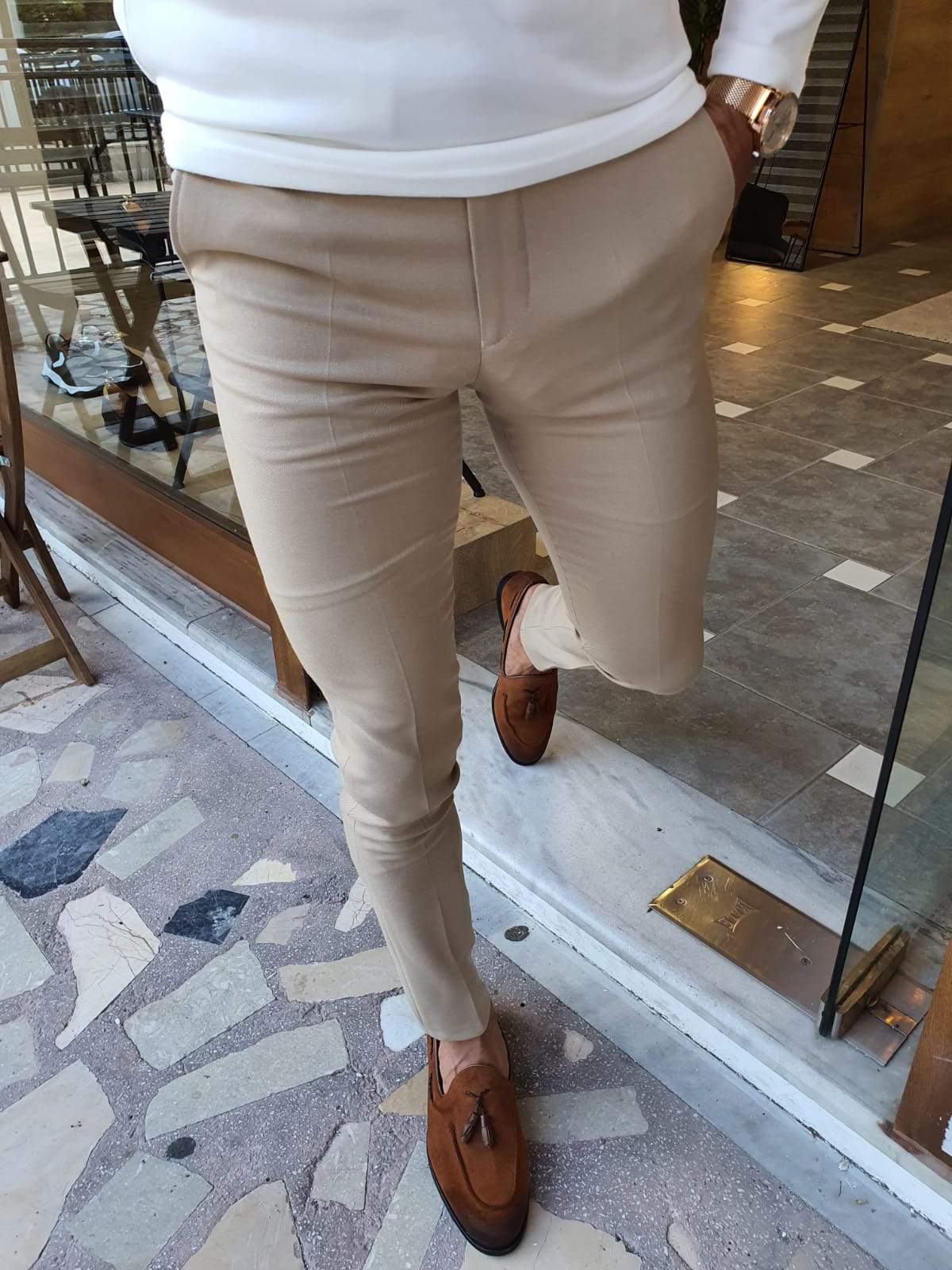 Napoca Beige Slim Fit Pants