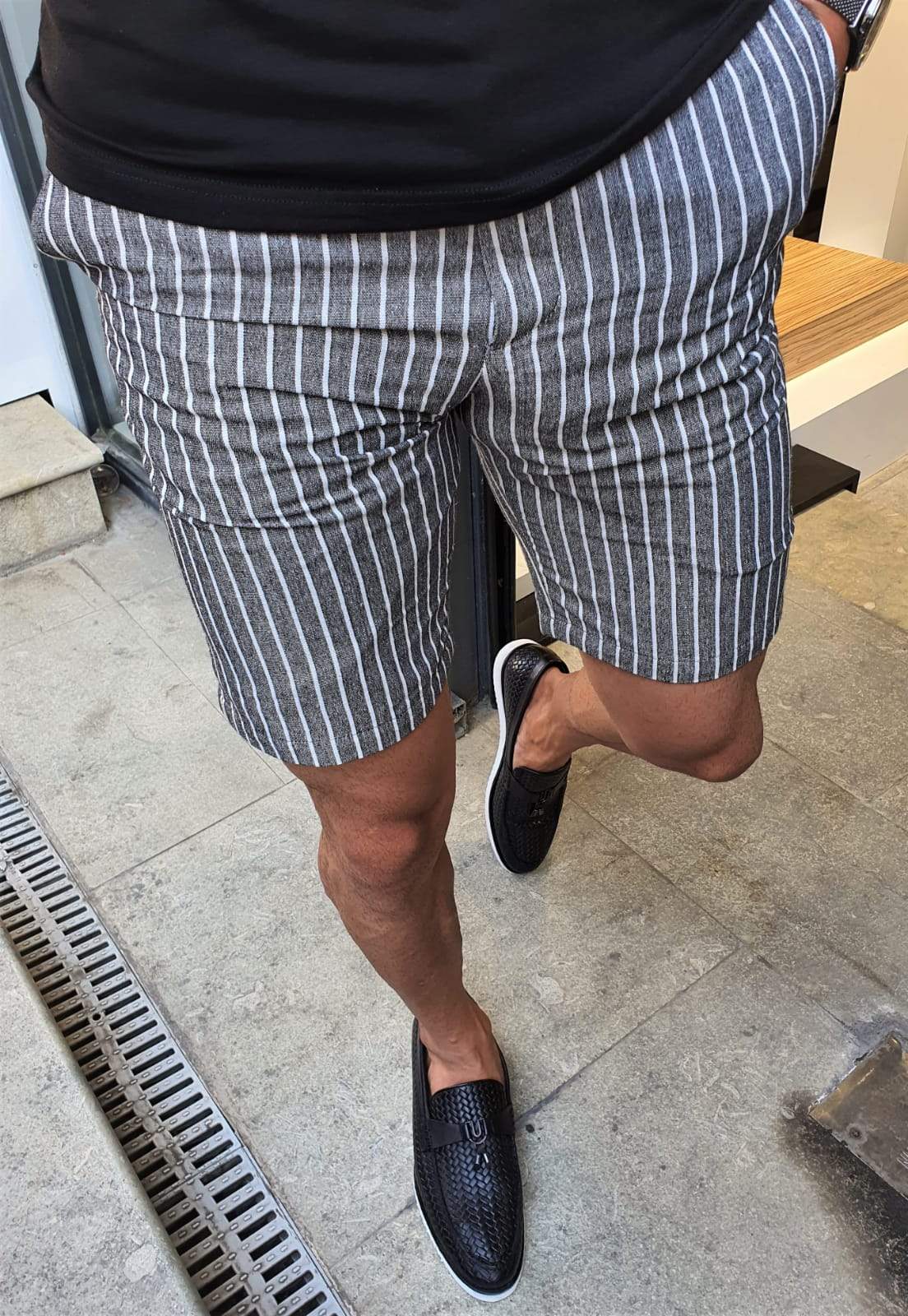 Avila Black Striped Shorts