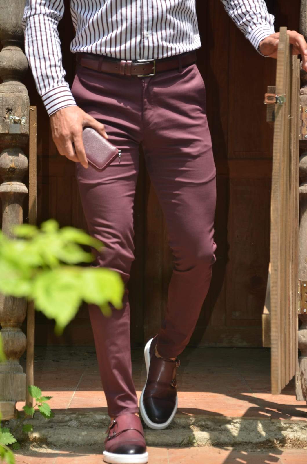 Avila Claret Red Slim Fit Pants