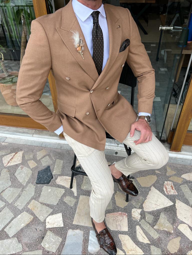 Firenze Camel Slim Fit Double Breasted Blazer – Men's Priorities